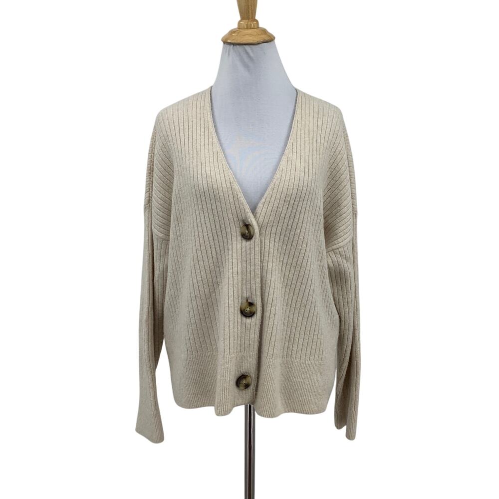 Madewell Cardigan Womens M Medium Ivory Cameron Ribbed Wool Alpaca Blend Sweater